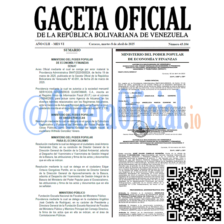 Gaceta Oficial, Gaceta 43104, Gaceta 43104 HD, Gaceta #43104, Gaceta Oficial Venezuela #43104