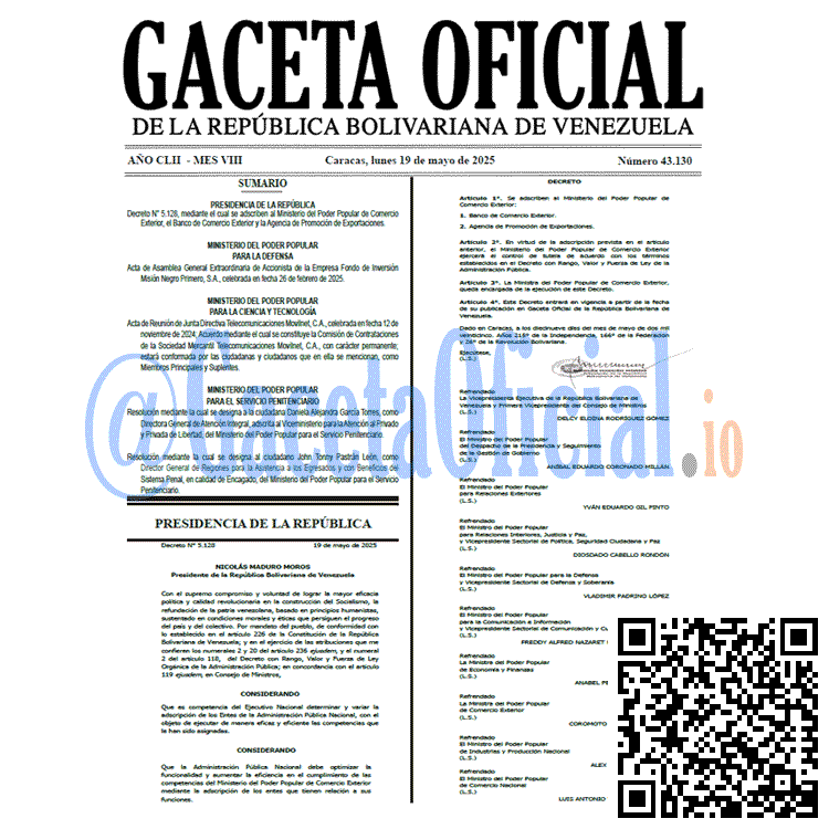 Venezuela Gaceta Oficial 43130 del 19 mayo 2025 Gaceta Oficial, Gaceta 43130, Gaceta 43130 HD, Gaceta #43130, Gaceta Oficial Venezuela #43130