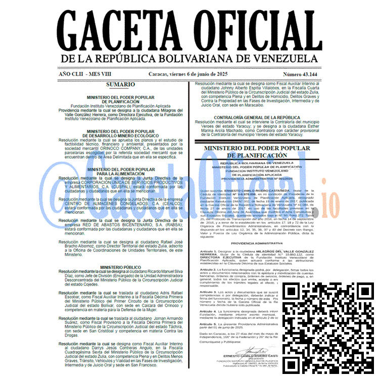 Venezuela Gaceta Oficial 43144 del 06 junio 2025 Gaceta Oficial, Gaceta 43144, Gaceta 43144 HD, Gaceta #43144, Gaceta Oficial Venezuela #43144