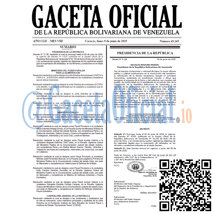 Gaceta Oficial, Gaceta 43145, Gaceta 43145 HD, Gaceta #43145, Gaceta Oficial Venezuela #43145