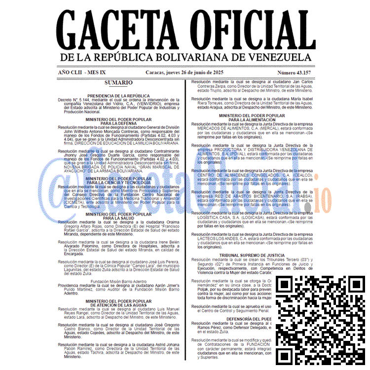 Venezuela Gaceta Oficial 43157 del 26 junio 2025 Gaceta Oficial, Gaceta 43157, Gaceta 43157 HD, Gaceta #43157, Gaceta Oficial Venezuela #43157