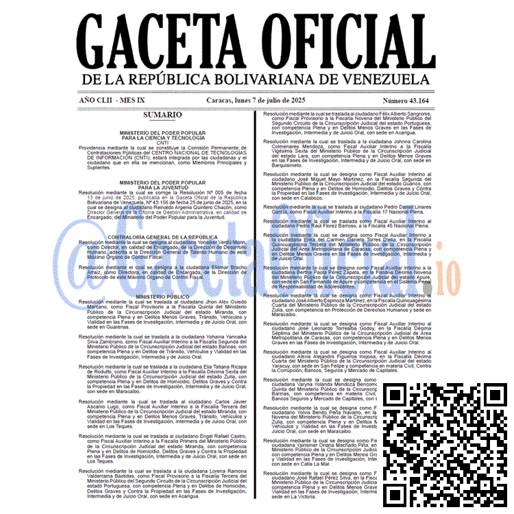 Venezuela Gaceta Oficial 43164 del 7 julio 2025 Gaceta Oficial, Gaceta 43164, Gaceta 43164 HD, Gaceta #43164, Gaceta Oficial Venezuela #43164