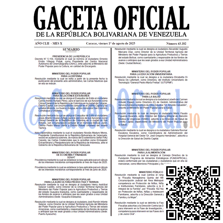 Gaceta Oficial, Gaceta 43182, Gaceta 43182 HD, Gaceta #43182, Gaceta Oficial Venezuela #43182