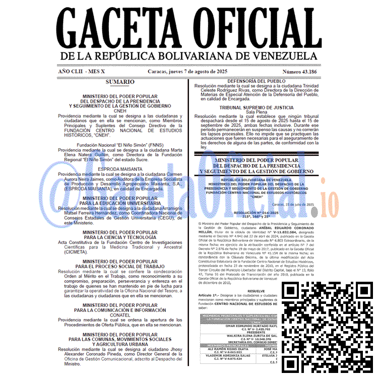 Gaceta Oficial, Gaceta 43186, Gaceta 43186 HD, Gaceta #43186, Gaceta Oficial Venezuela #43186