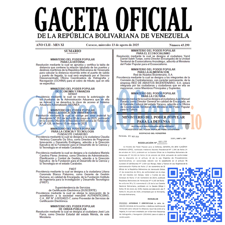 Gaceta Oficial, Gaceta 43190, Gaceta 43190 HD, Gaceta #43190, Gaceta Oficial Venezuela #43190