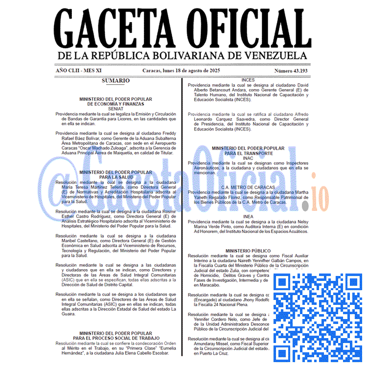 Gaceta Oficial, Gaceta 43193, Gaceta 43193 HD, Gaceta #43193, Gaceta Oficial Venezuela #43193