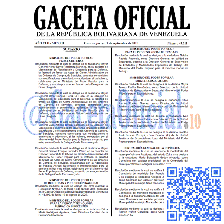 Venezuela Gaceta Oficial 43211 del 11 septiembre 2025 Gaceta Oficial, Gaceta 43211, Gaceta 43211 HD, Gaceta #43211, Gaceta Oficial Venezuela #43211
