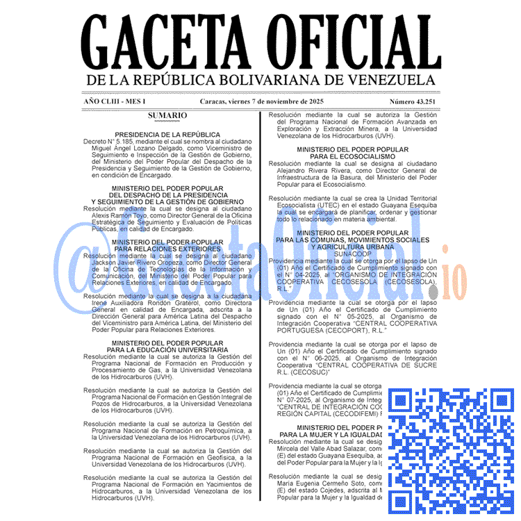 Venezuela Gaceta Oficial 43251 del 7 noviembre 2025 Gaceta Oficial, Gaceta 43251, Gaceta 43251 HD, Gaceta #43251, Gaceta Oficial Venezuela #43251