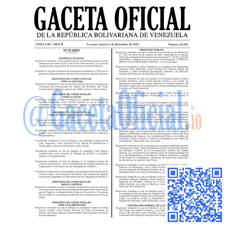 Venezuela Gaceta Oficial 43268 del 2 diciembre 2025 Gaceta Oficial, Gaceta 43268, Gaceta 43268 HD, Gaceta #43268, Gaceta Oficial Venezuela #43268