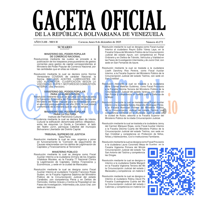 Gaceta Oficial, Gaceta 43272, Gaceta 43272 HD, Gaceta #43272, Gaceta Oficial Venezuela #43272