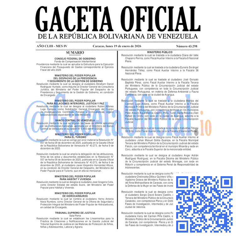 Gaceta Oficial, Gaceta 43298, Gaceta 43298 HD, Gaceta #43298, Gaceta Oficial Venezuela #43298