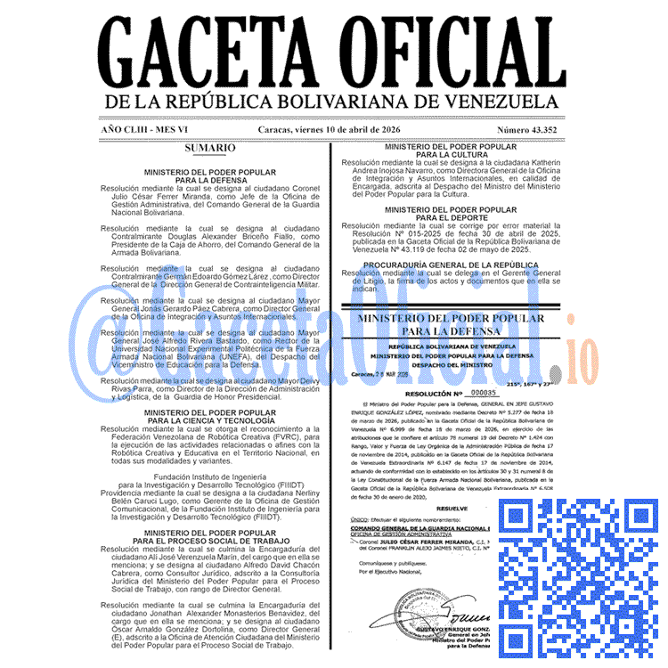 Venezuela Gaceta Oficial 43352 del 10 abril 2026 Gaceta Oficial, Gaceta 43352, Gaceta 43352 HD, Gaceta #43352, Gaceta Oficial Venezuela #43352