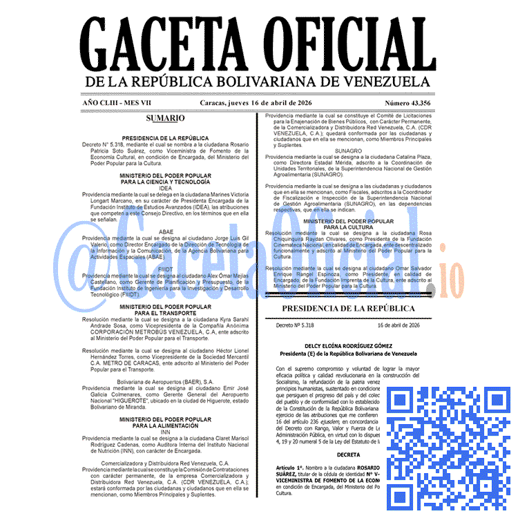 Gaceta Oficial, Gaceta 43356, Gaceta 43356 HD, Gaceta #43356, Gaceta Oficial Venezuela #43356