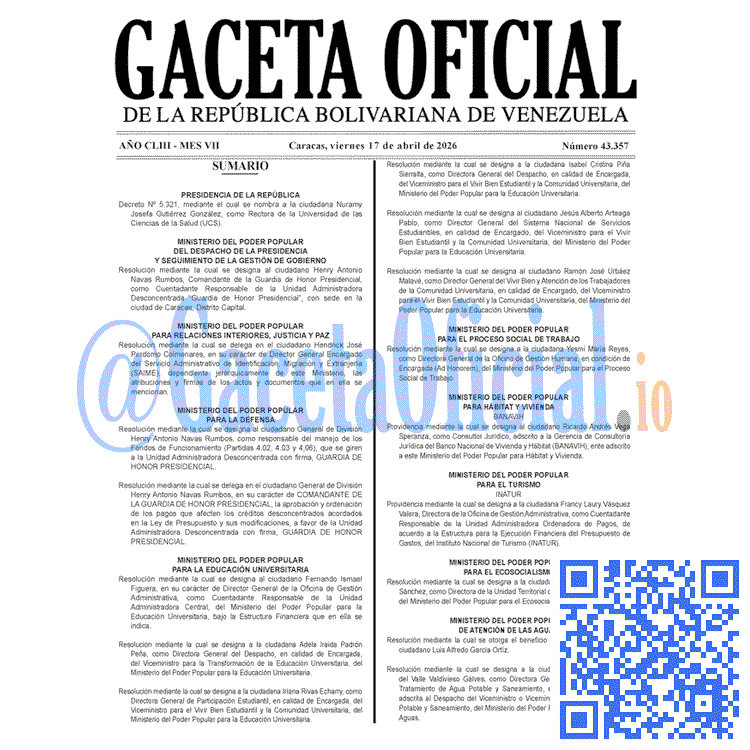 Venezuela Gaceta Oficial 43357 del 17 abril 2026 Gaceta Oficial, Gaceta 43357, Gaceta 43357 HD, Gaceta #43357, Gaceta Oficial Venezuela #43357
