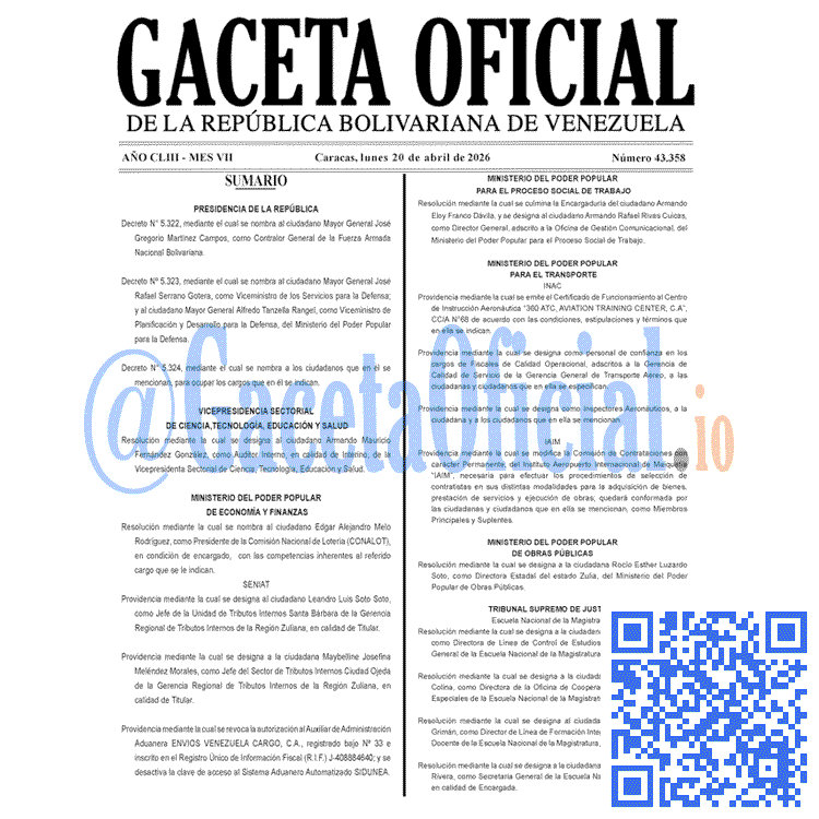 Gaceta Oficial, Gaceta 43358, Gaceta 43358 HD, Gaceta #43358, Gaceta Oficial Venezuela #43358