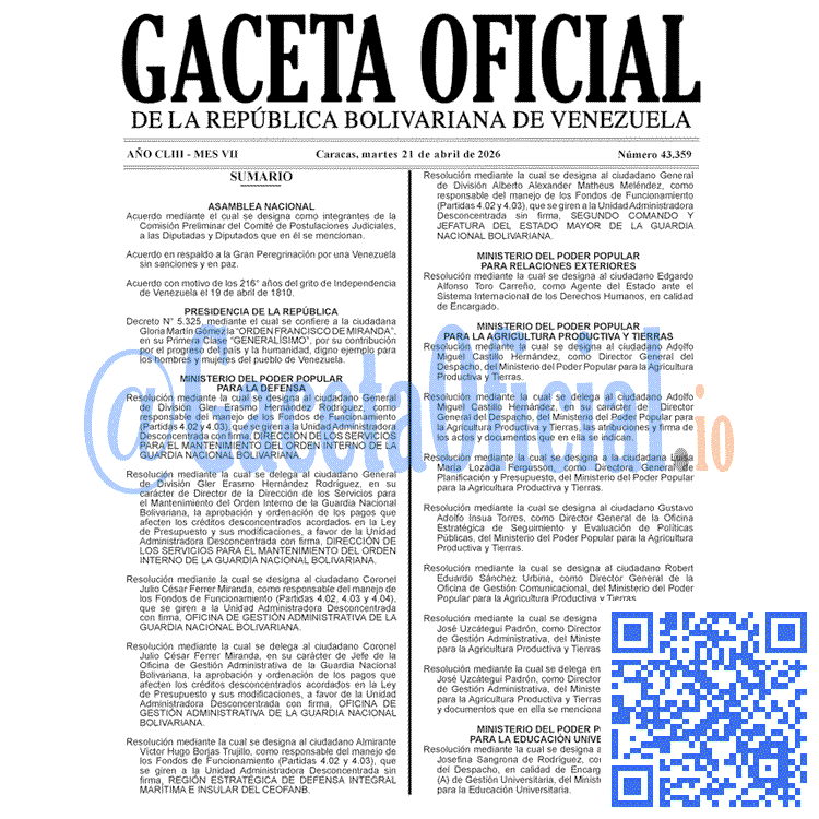 Gaceta Oficial, Gaceta 43359, Gaceta 43359 HD, Gaceta #43359, Gaceta Oficial Venezuela #43359