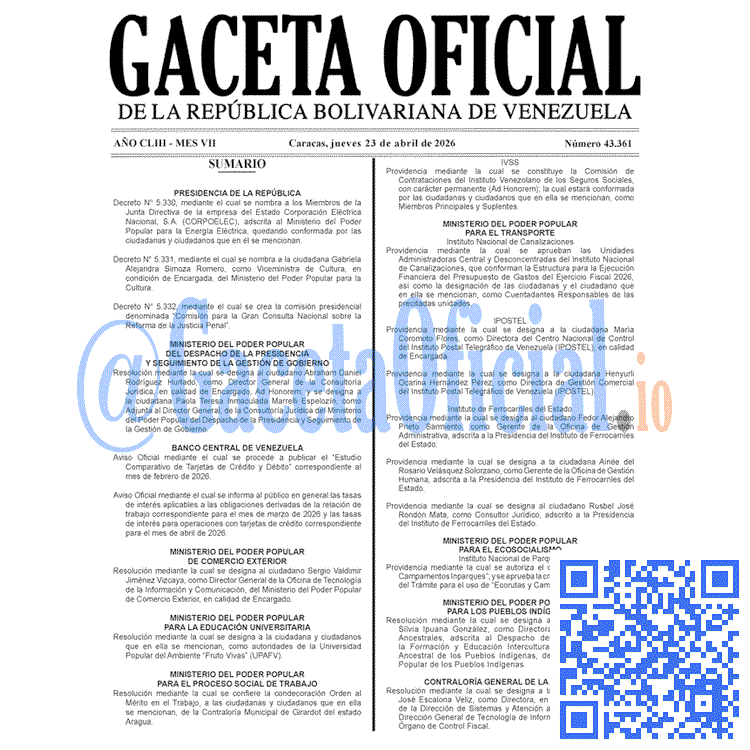 Gaceta Oficial, Gaceta 43361, Gaceta 43361 HD, Gaceta #43361, Gaceta Oficial Venezuela #43361
