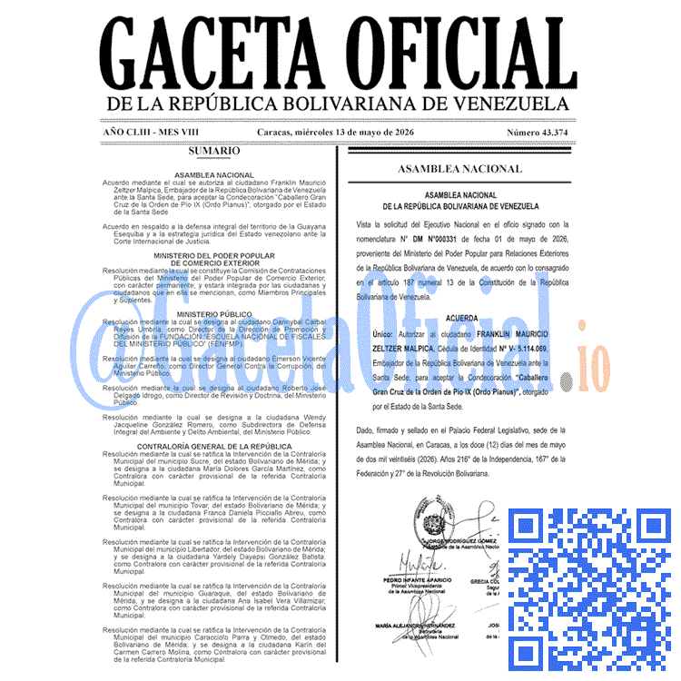 Venezuela Gaceta Oficial 43374 del 13 mayo 2026 Gaceta Oficial, Gaceta 43374, Gaceta 43374 HD, Gaceta #43374, Gaceta Oficial Venezuela #43374