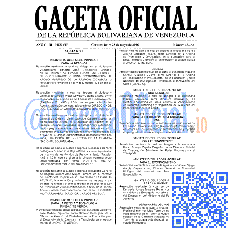 Gaceta Oficial, Gaceta 43382, Gaceta 43382 HD, Gaceta #43382, Gaceta Oficial Venezuela #43382