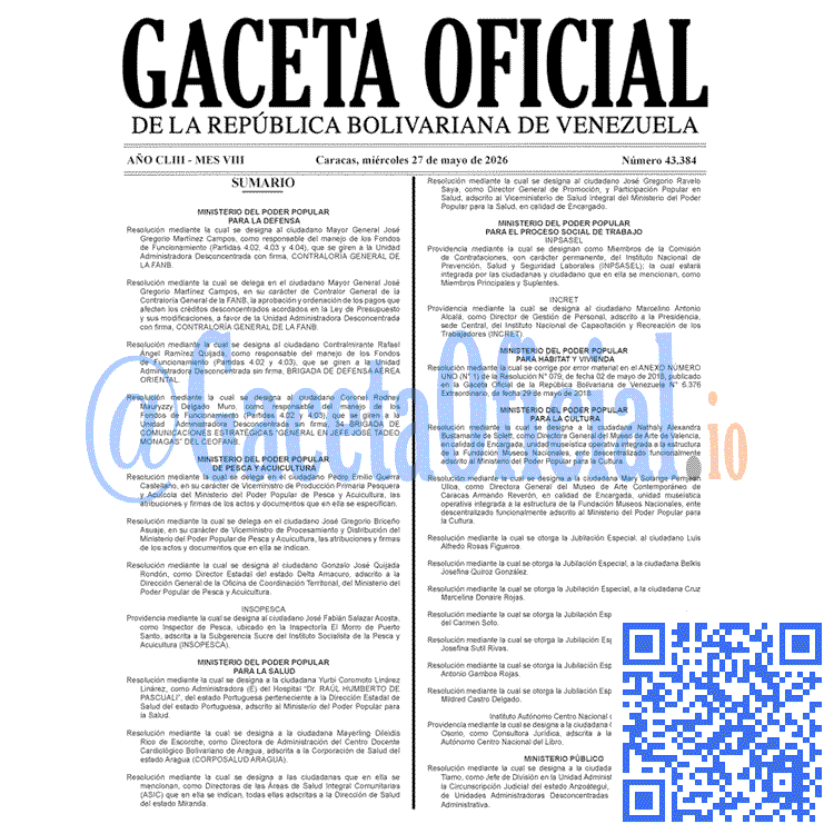 Gaceta Oficial, Gaceta 43384, Gaceta 43384 HD, Gaceta #43384, Gaceta Oficial Venezuela #43384