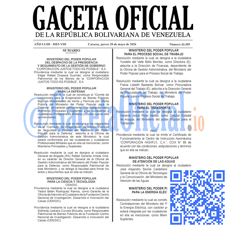 Gaceta Oficial, Gaceta 43385, Gaceta 43385 HD, Gaceta #43385, Gaceta Oficial Venezuela #43385