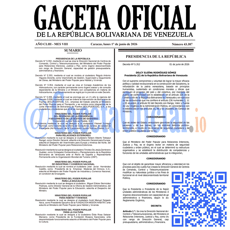 Gaceta Oficial, Gaceta 43387, Gaceta 43387 HD, Gaceta #43387, Gaceta Oficial Venezuela #43387
