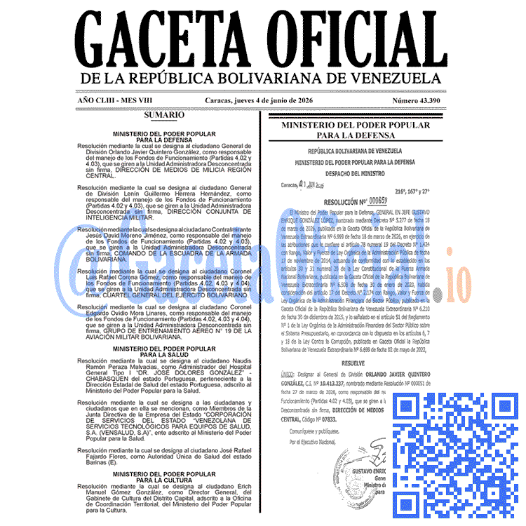 Venezuela Gaceta Oficial 43390 del 4 junio 2026 Gaceta Oficial, Gaceta 43390, Gaceta 43390 HD, Gaceta #43390, Gaceta Oficial Venezuela #43390