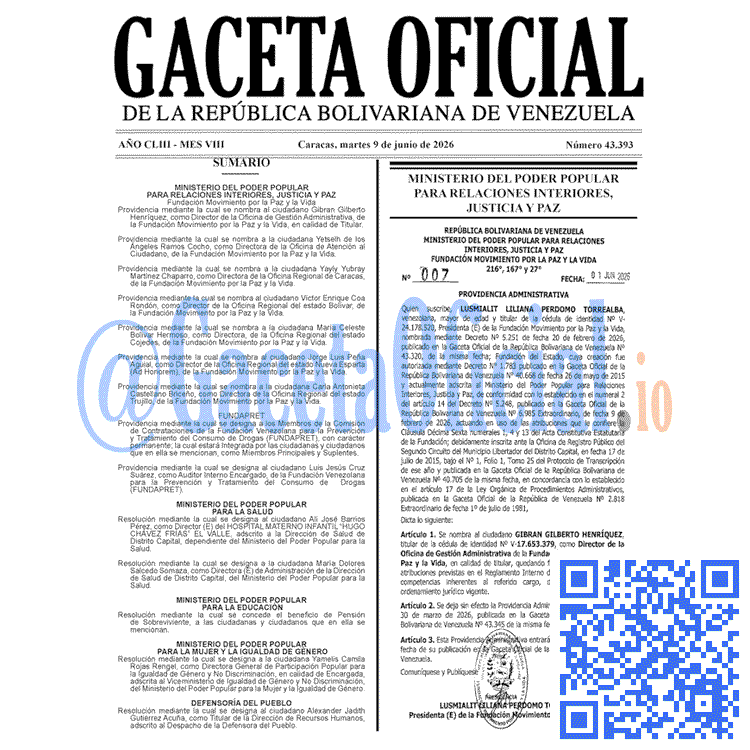 Gaceta Oficial, Gaceta 43393, Gaceta 43393 HD, Gaceta #43393, Gaceta Oficial Venezuela #43393