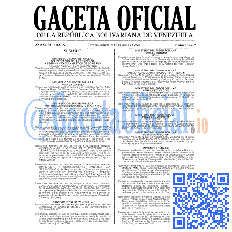 Gaceta Oficial, Gaceta 43399, Gaceta 43399 HD, Gaceta #43399, Gaceta Oficial Venezuela #43399
