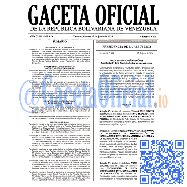 Gaceta Oficial, Gaceta 43401, Gaceta 43401 HD, Gaceta #43401, Gaceta Oficial Venezuela #43401