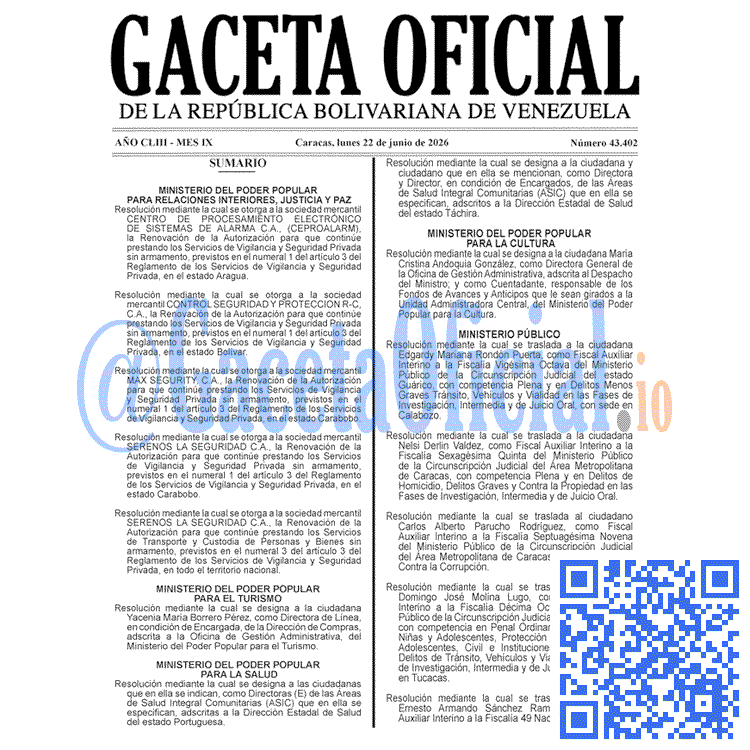 Gaceta Oficial, Gaceta 43402, Gaceta 43402 HD, Gaceta #43402, Gaceta Oficial Venezuela #43402