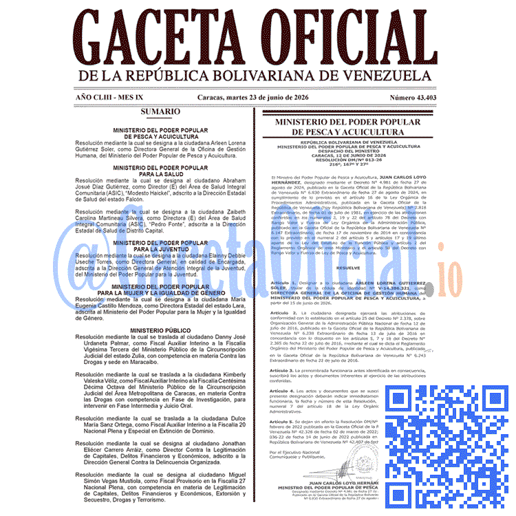 Gaceta Oficial Venezuela #43403 del 23 junio 2026 Gaceta Oficial, Gaceta 43403, Gaceta 43403 HD, Gaceta #43403, Gaceta Oficial Venezuela #43403
