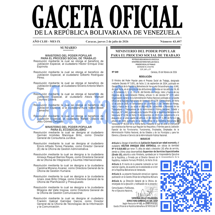 Gaceta Oficial, Gaceta 43407, Gaceta 43407 HD, Gaceta #43407, Gaceta Oficial Venezuela #43407