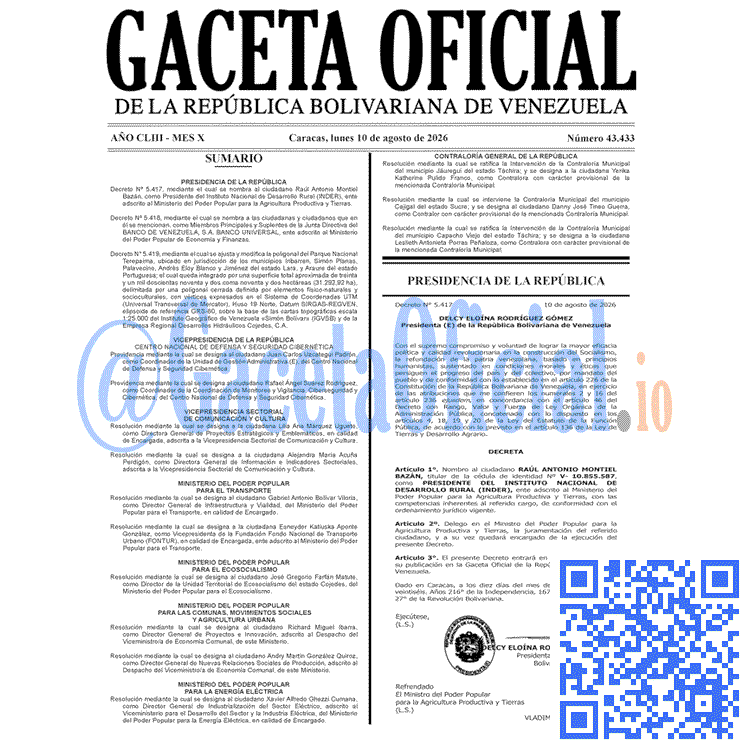 Gaceta Oficial, Gaceta 43433, Gaceta 43433 HD, Gaceta #43433, Gaceta Oficial Venezuela #43433