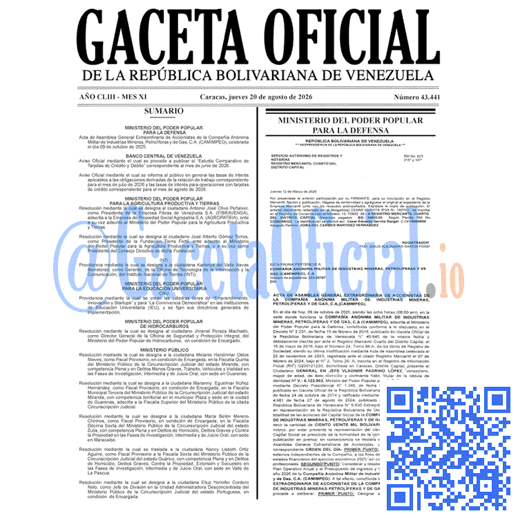 Gaceta Oficial, Gaceta 43441, Gaceta 43441 HD, Gaceta #43441, Gaceta Oficial Venezuela #43441