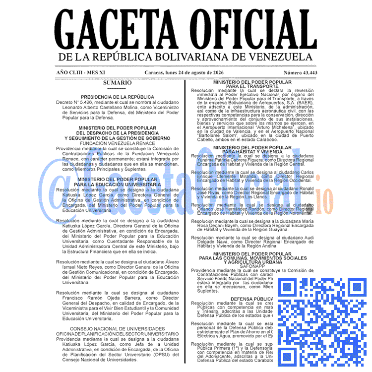 Gaceta Oficial, Gaceta 43443, Gaceta 43443 HD, Gaceta #43443, Gaceta Oficial Venezuela #43443