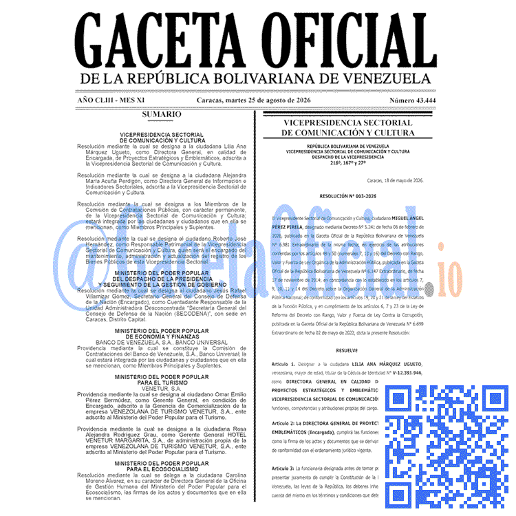 Gaceta Oficial, Gaceta 43444, Gaceta 43444 HD, Gaceta #43444, Gaceta Oficial Venezuela #43444