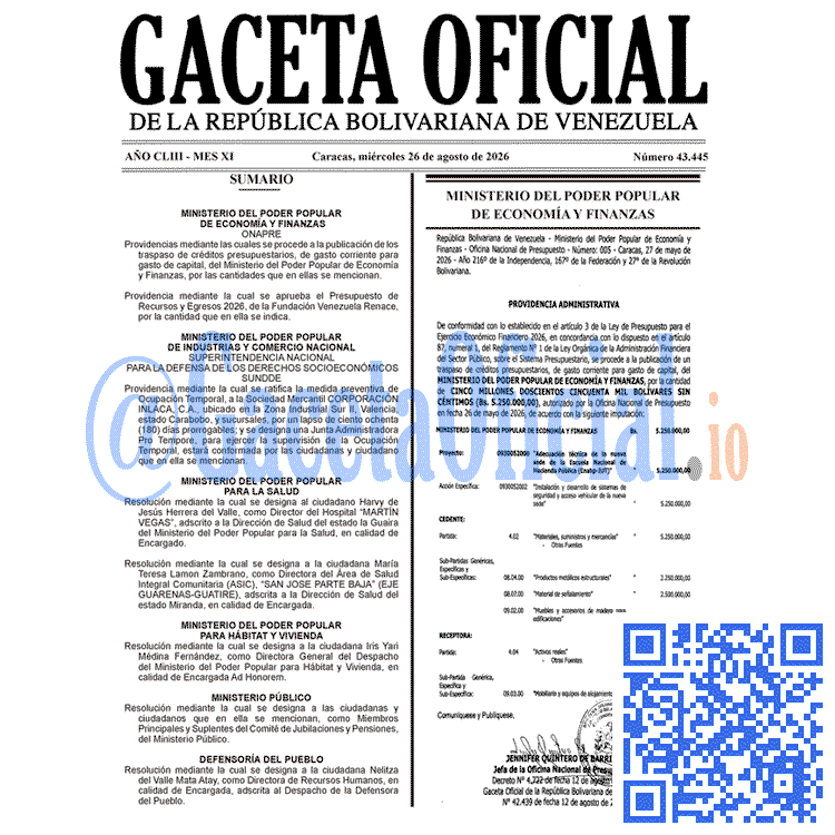 Gaceta Oficial, Gaceta 43445, Gaceta 43445 HD, Gaceta #43445, Gaceta Oficial Venezuela #43445