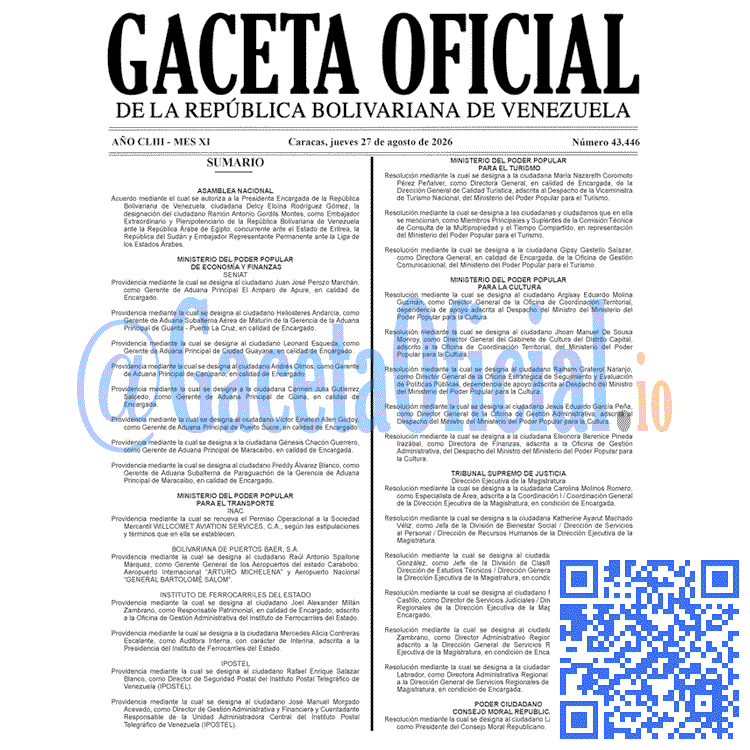 Gaceta Oficial, Gaceta 43446, Gaceta 43446 HD, Gaceta #43446, Gaceta Oficial Venezuela #43446