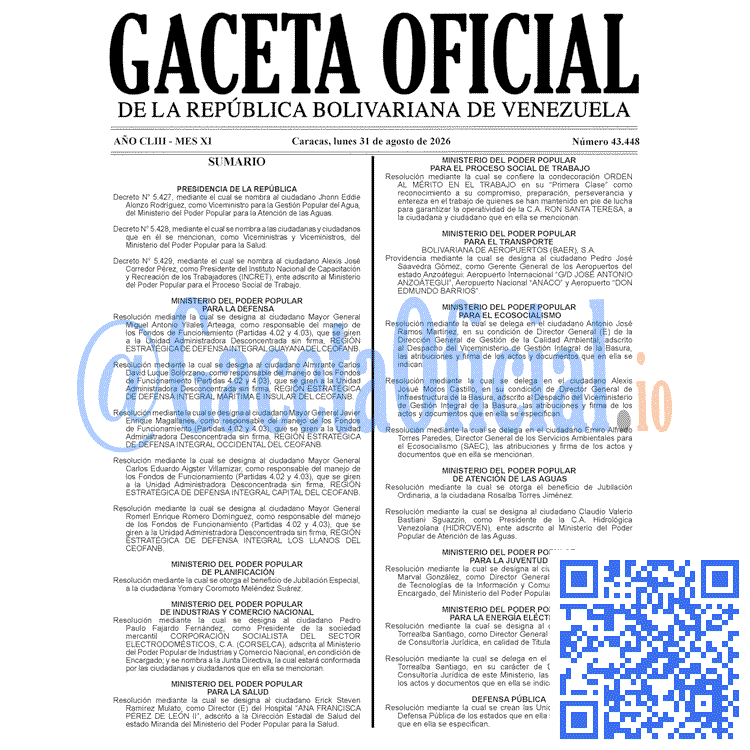 Gaceta Oficial, Gaceta 43448, Gaceta 43448 HD, Gaceta #43448, Gaceta Oficial Venezuela #43448