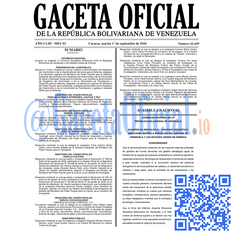 Gaceta Oficial, Gaceta 43449, Gaceta 43449 HD, Gaceta #43449, Gaceta Oficial Venezuela #43449