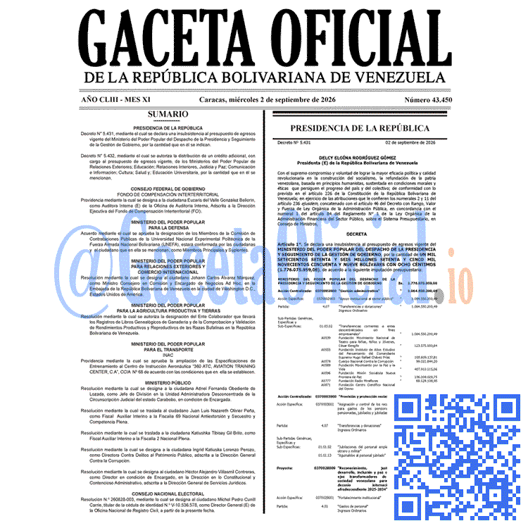 Gaceta Oficial, Gaceta 43450, Gaceta 43450 HD, Gaceta #43450, Gaceta Oficial Venezuela #43450
