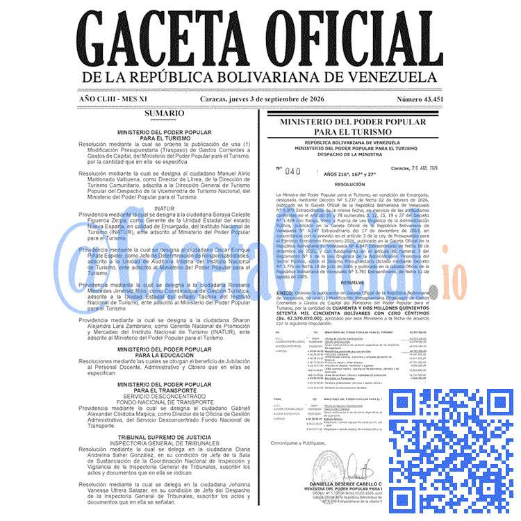 Gaceta Oficial, Gaceta 43451, Gaceta 43451 HD, Gaceta #43451, Gaceta Oficial Venezuela #43451