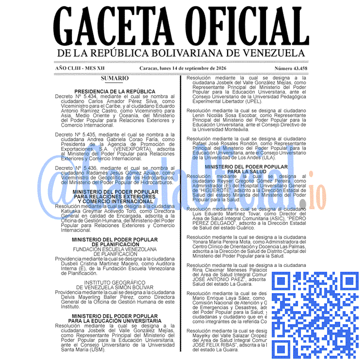 Gaceta Oficial, Gaceta 43458, Gaceta 43458 HD, Gaceta #43458, Gaceta Oficial Venezuela #43458