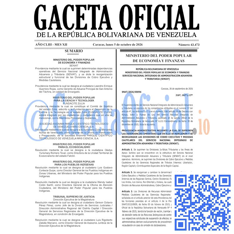 Gaceta 43473, Gaceta 43473 HD, Gaceta #43473, Gaceta Oficial Venezuela #43473
