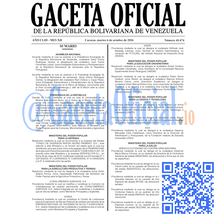 Gaceta 43474, Gaceta 43474 HD, Gaceta #43474, Gaceta Oficial Venezuela #43474