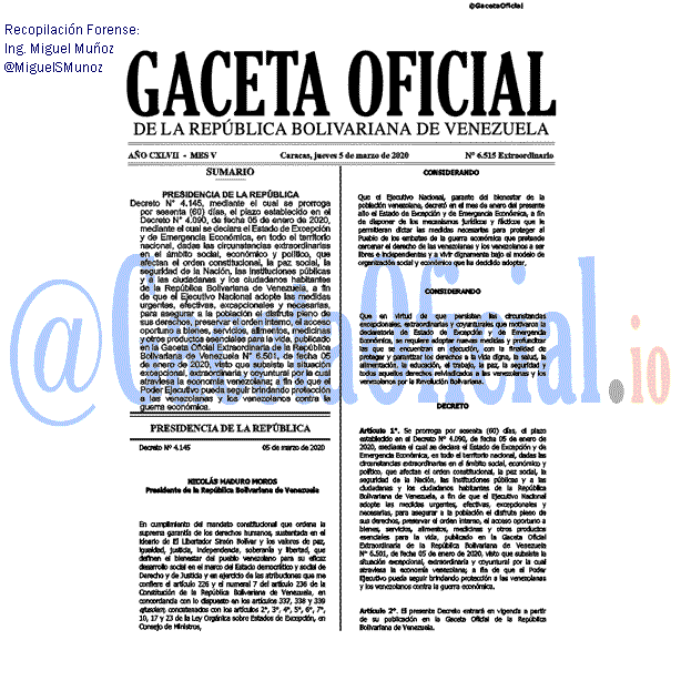 Gaceta Oficial 6515 del 5 marzo 2020 Gaceta Oficial 6515 del 5 marzo 2020