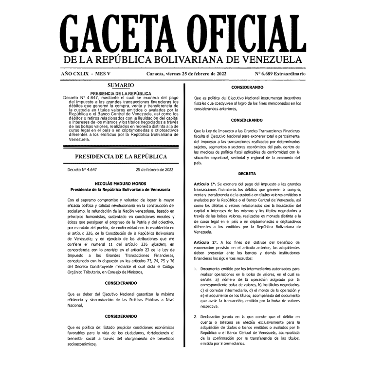 Gaceta Oficial 6689 del 25 febrero 2022