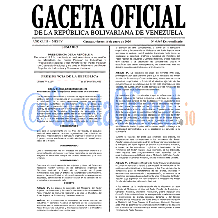 Venezuela Gaceta Oficial 6967 del 16 enero 2026 Gaceta Oficial, Gaceta 6967, Gaceta 6967 HD, Gaceta #6967, Gaceta Oficial Venezuela #6967