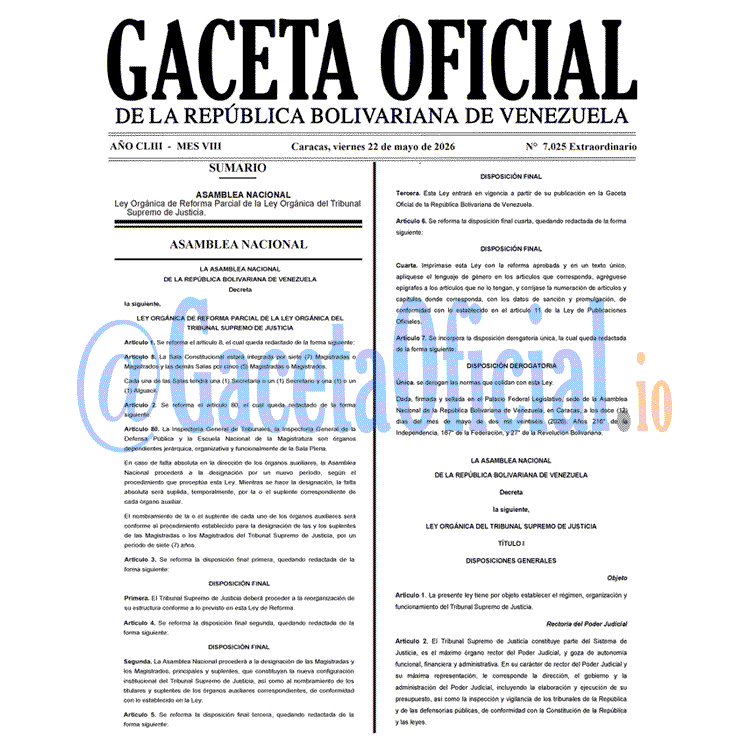 Venezuela Gaceta Oficial 7025 del 22 mayo 2026 Gaceta Oficial, Gaceta 7025, Gaceta 7025 HD, Gaceta #7025, Gaceta Oficial Venezuela #7025